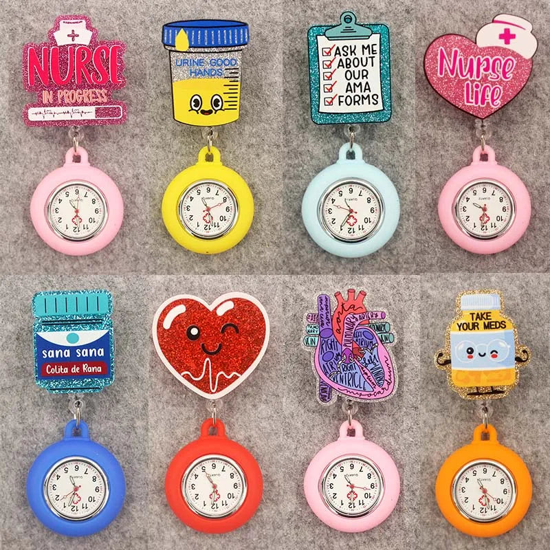 Glitter Heart Nurse Pocket Watch