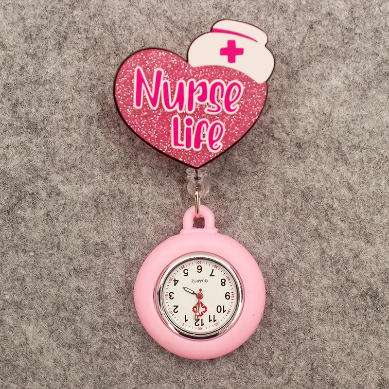 Glitter Heart Nurse Pocket Watch