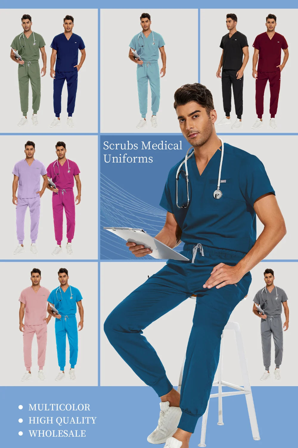 Unisex Medical Scrubs Set V-Neck Jogger