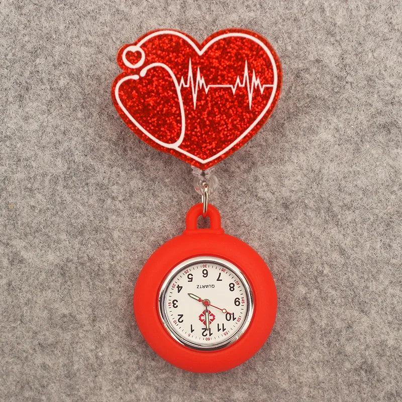 Glitter Heart Nurse Pocket Watch