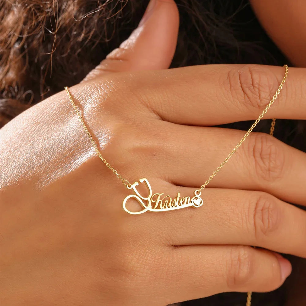 Custom Stethoscope Name Necklace